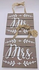 Set of 2 Burnes of Boston Wedding Chair Signs Wall Decor Mr. Mrs. Bride & Groom
