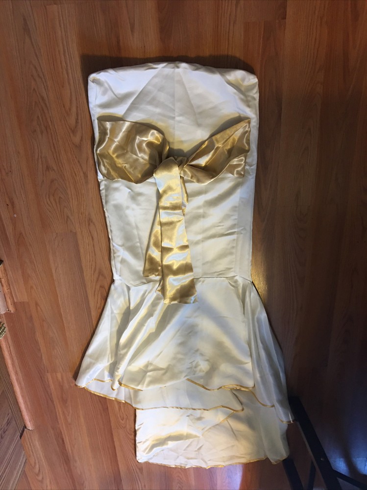 CHAIR COVER Wedding Banquet Party Reception Decorations White With Gold Sash Bow