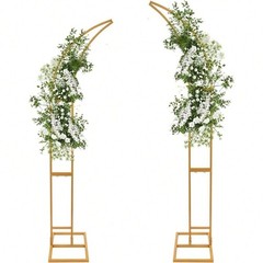2Pcs Gold Curved Wedding Arch Stand Metal Half Crescent Backdrop Arbor Props