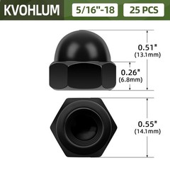 5/16-18 Acorn Cap Nuts, 25 PCS Black Coating Acorn Dome Cap Nuts, Hex Drive, …