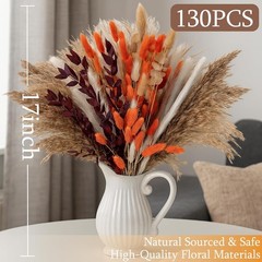 130Pcs Real Oran Ppas Grass, 17″ Natural Dried Flowers Boho Winter