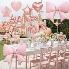 Rose Gold Birthday Decorations for Women,Pink Bow Birthday Decor 3D Foil Rose…