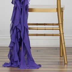 Purple Premium CHAIR COVER with Curly Chiffon Ruffled SASHES Party Decorations