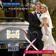 2 Pack Just Married Car Decals, Large Wedding Vehicle Door Signs, Waterproof
