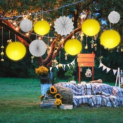 30 Pcs White Wedding Party Decorations Hanging White Paper Lantern Fans
