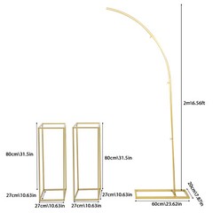 Gold Steel Balloon Arch 3-Piece Set With 2 Rectangular Flower Stands 200cm