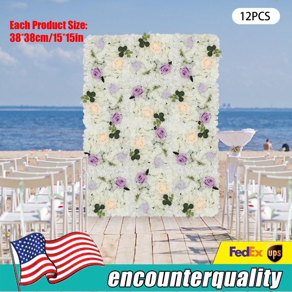 12PCS Artificial Flower Wall Background Silk Rose Mat for Wedding Backdrop Decor