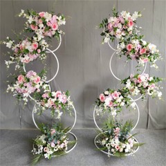 2X Connected Circle Wedding Hoop Stand Arch Blossom Flower Garland Arbor Pillars