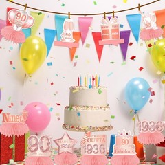 Happy 90th Birthday Rose Gold Table Honeycomb Centerpieces Balloons Theme Dec…