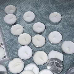 Lot Approx. 100 Luminessence Unscented Tea Light Candles White Blue Beige box