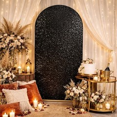 6.6FT Arch Backdrop Cover Spandex Fitted Fabric Sequin 3.3ftx6.6ft Black