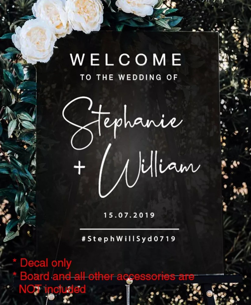 Welcome Wedding Sign Hashtag Sticker Decal Engagement Bridal Shower Birthday