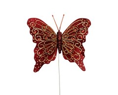 12PC 4″ Burgundy + Gold Glitter Feather Butterfly Craft DIY Wedding Cake Topper