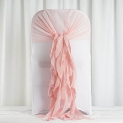 Blush Premium Curly Chiffon CHAIRS Covers Cap SASHES Bows Ties Wedding Sale