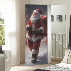Christmas Santa Claus Door Cover, Stretch Fabric Backdrop Door 35 x 79 in