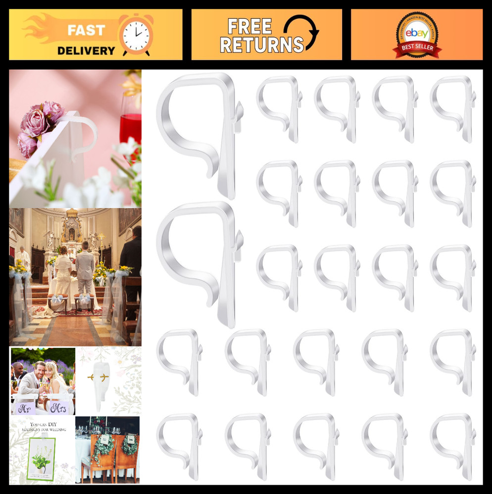 24 Heavy Duty Church Pew Clips – Plastic Hooks for Wedding Decorations, Aisle Fl