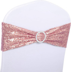 All around Sequin Rose Gold Chair Sashes for Wedding Chair Bands, Chairs Bows fo