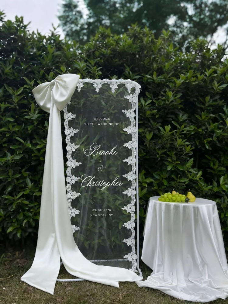 Lace Sheer Wedding Welcome Sign, Tulle Fabric Ceremony Banner