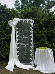 Lace Sheer Wedding Welcome Sign, Tulle Fabric Ceremony Banner