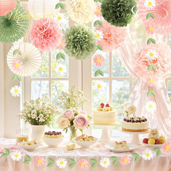 NICROHOME EUR Wedding Decorations, 20 PCS Sage Green and Pink Tissue Pom Poms Pa
