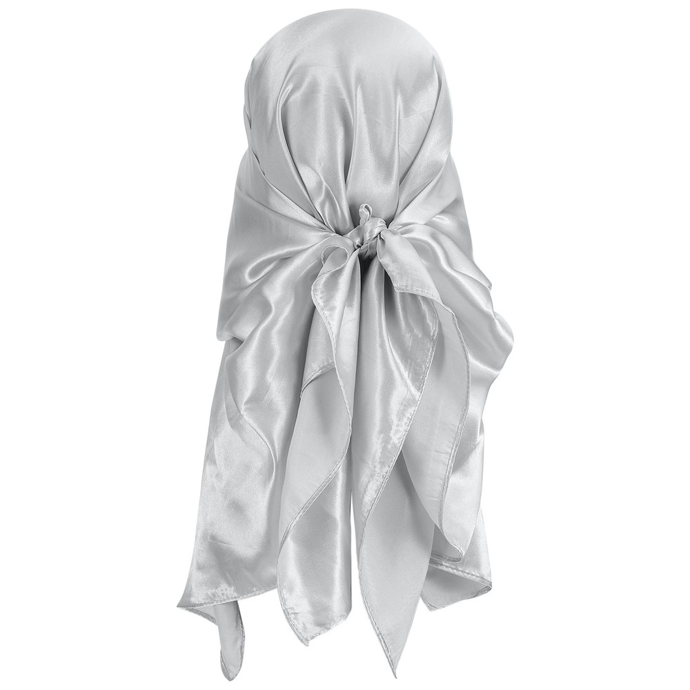 35 Inch Square Satin Head Scarf Silk Feeling Hair Scarf, Light Grey