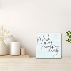 Funny Rustic Blue Wood Sign – Wash Your Worries Away – Wood Block Sign for Sh…