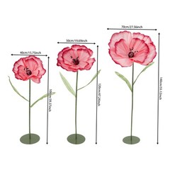 Set Of 3 Artificial Corn Poppy Floor Stems Dark Pink EVA Iron Bases