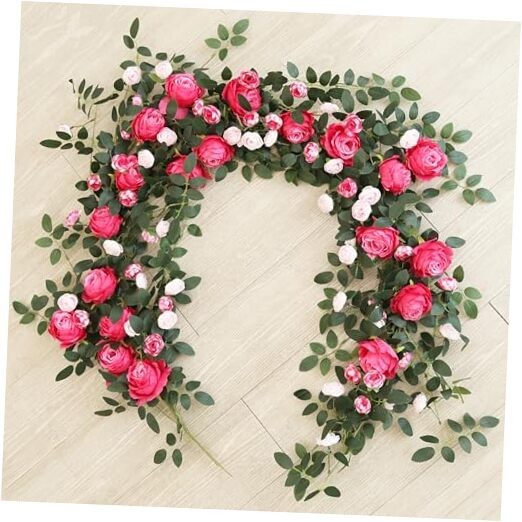 Two-tone rose vine2-Pack 74.8in Dual-Color Artificial Rose Vines, Deep Pink