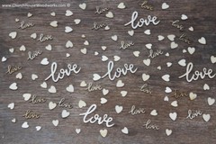 100 piece mix Cursive love words and tiny wood hearts Wedding Decor wooden