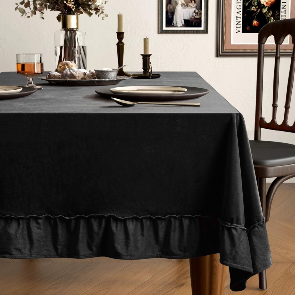 Black Velvet Tablecloth Luxurious Soft Thick Washable Solid Rectangle Table C…