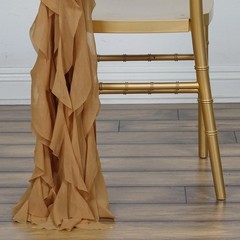 Gold Premium CHAIR COVER with Curly Chiffon Ruffled SASHES Wedding Decorations