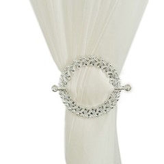 2 SILVER Plastic 7″ Round Curtain Tie Backs Acrylic Crystals Drapery Holdbacks