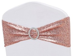 Sequin Rose Gold Chair Sashes for Wedding Decor, Glitter Rose Gold Chair Band…