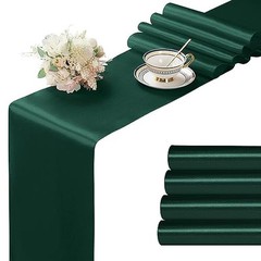 Manyshofu 4Pcs Satin Table Runner – 12 x 108 Inch 12″x108″, 4pcs Dark Green