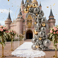 White 15.7 In. Set of 3 Metal Balloon Backdrop Arch Stand Set, Wedding Arch Fram