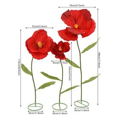 3 Pack Large Burgundy Artificial Corn Poppy Flowers, Freestanding Floral Decor