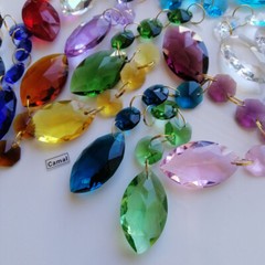 10Pcs Horse Eye Crystal Lamp Prism Pendant Gold rings Chandelier Hang Suncatcher