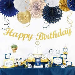 Navy-Blue White Gold Birthday Party-decorations – 21pcs Navy-blue White Gold