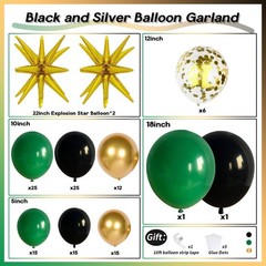 Dark Green and Black Balloon Arch Kit with Explosion Star Balloons, 123pcs Em…