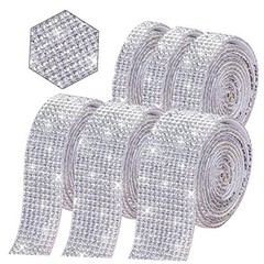 6 Rolls Self-Adhesive Rhinestone Ribbon Crystal Diamond Bling Ribbon DIY White