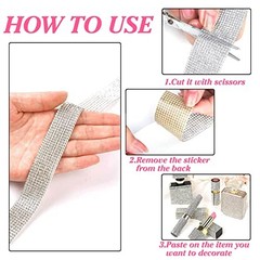 6 Rolls Self-Adhesive Rhinestone Ribbon Crystal Diamond Bling Ribbon DIY White