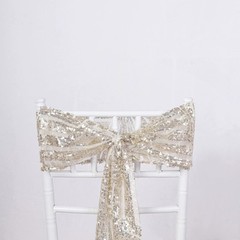5 CHAMPAGNE Tulle CHAIR SASHES Sequins Geometric Pattern Party Events