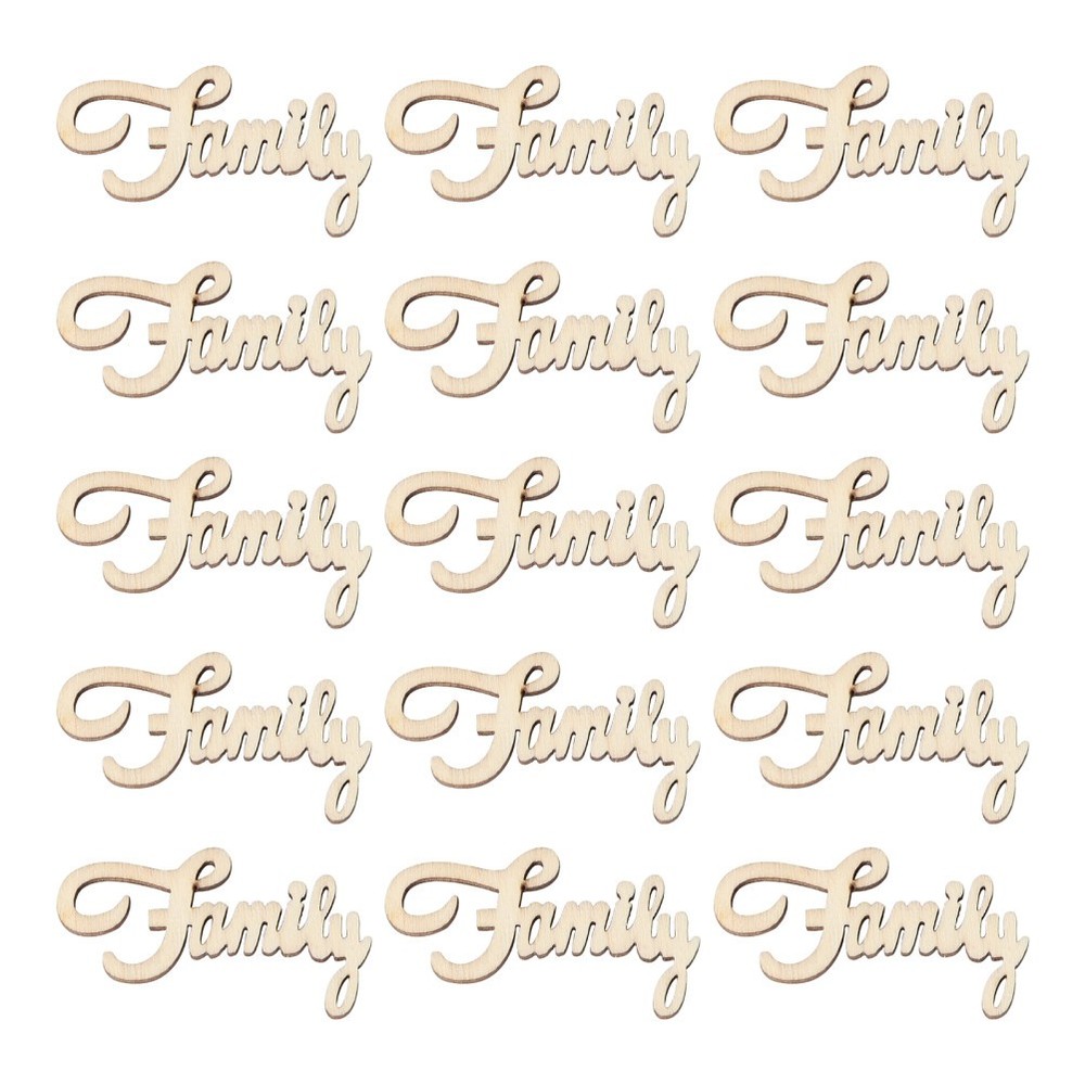 15Pcs Wood Piece Prop for Wedding Party Khaki Bamboo Reusable Family Decor