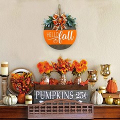 Hello Fall Wreath Door Sign, Fall Wooden Pumpkin Hanging Sign for Front Door …