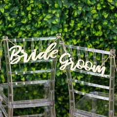 2 Natural 12×5 in Wooden Bride and Groom Chair Signs HANGING DECOR Party Events