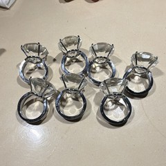 Set of 7 Clear Acrylic Diamond Ring Table Decorations for Wedding, Silver