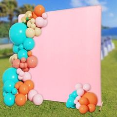 Metal Square Backdrop Stand 2 × 0.5 × 2 m Gold Frame With Pink Cover For Wedding