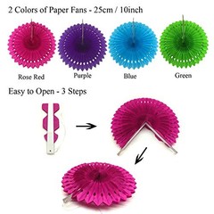 Party Decoration, 21 Pcs Multi-color Hanging Paper Fans, Pom Multi-colored