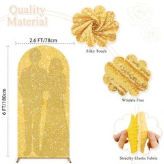 Wedding Arch Cover 6ft Payette Sequin Arch Stand Cover Spandex 2.6 x 6 FT Gold