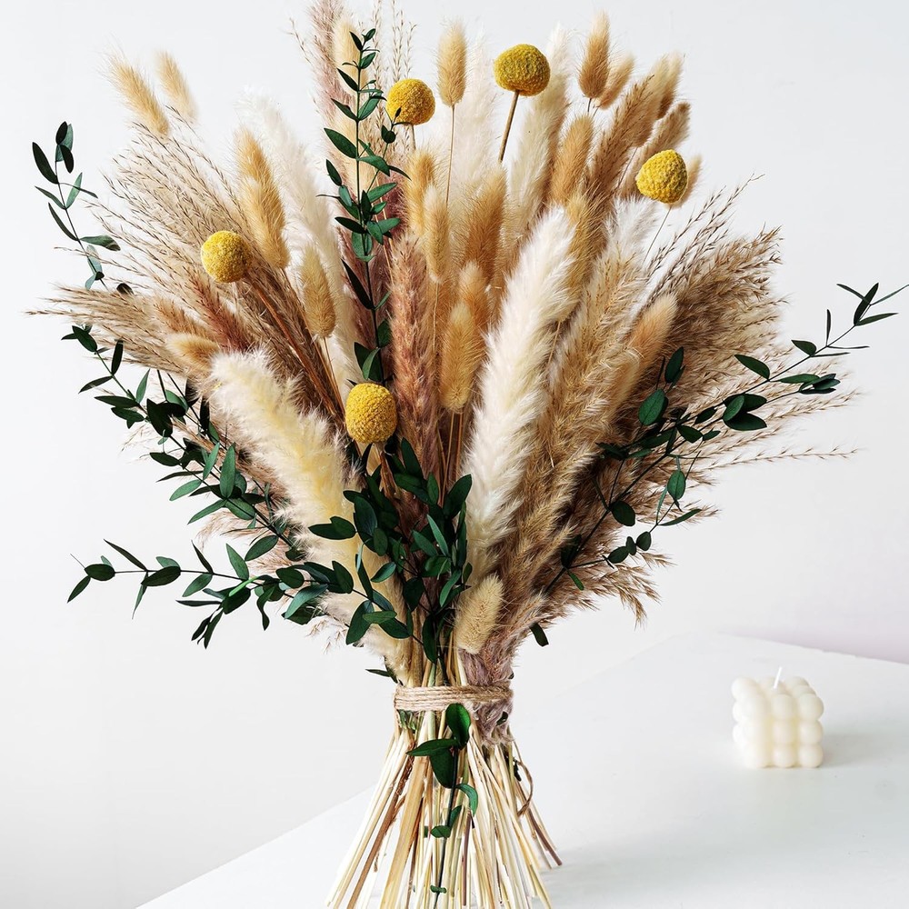 Boho Dried Flowers Bouquet – Olive Green Wall Decor, Ppas Grass Bouquet,